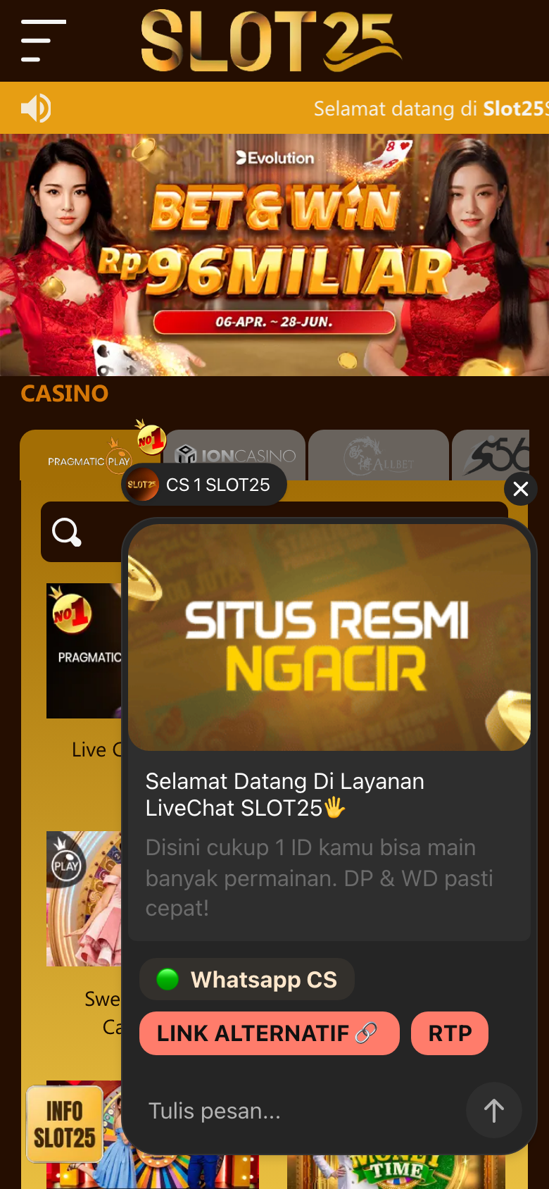 Slot25 casino page