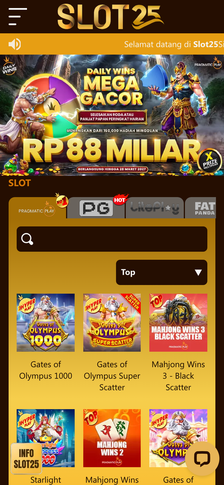 Slot25 slot games lobby